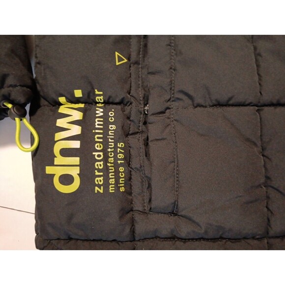 Zara Long Puffer Coat Jacket Black Green Quilted Medium Snow Cold Winter - Picture 11 of 12